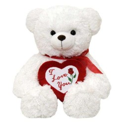 White Fluffy Teddy Bear holding red I Love You Heart